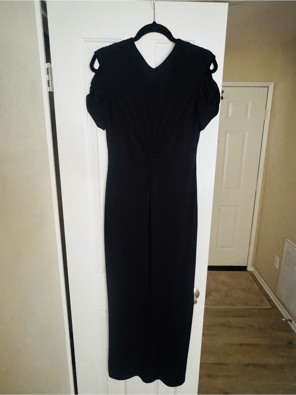 CHANEL Black Cold-Shoulder Maxi Dress with Twist Detail